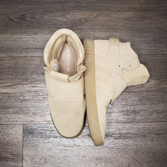ADIDAS Tubular Invader Suede Strap Khaki High Top Sneakers - Picture 8 of 12